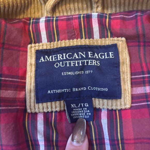 American Eagle Corduroy Jacket Mens XL Beige Tan Two Button Elbow Pad Preppy - Picture 5 of 6